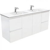 Fienza 1500mm Dolce Fingerpull Double Bowl Wall Hung Vanity - Satin White